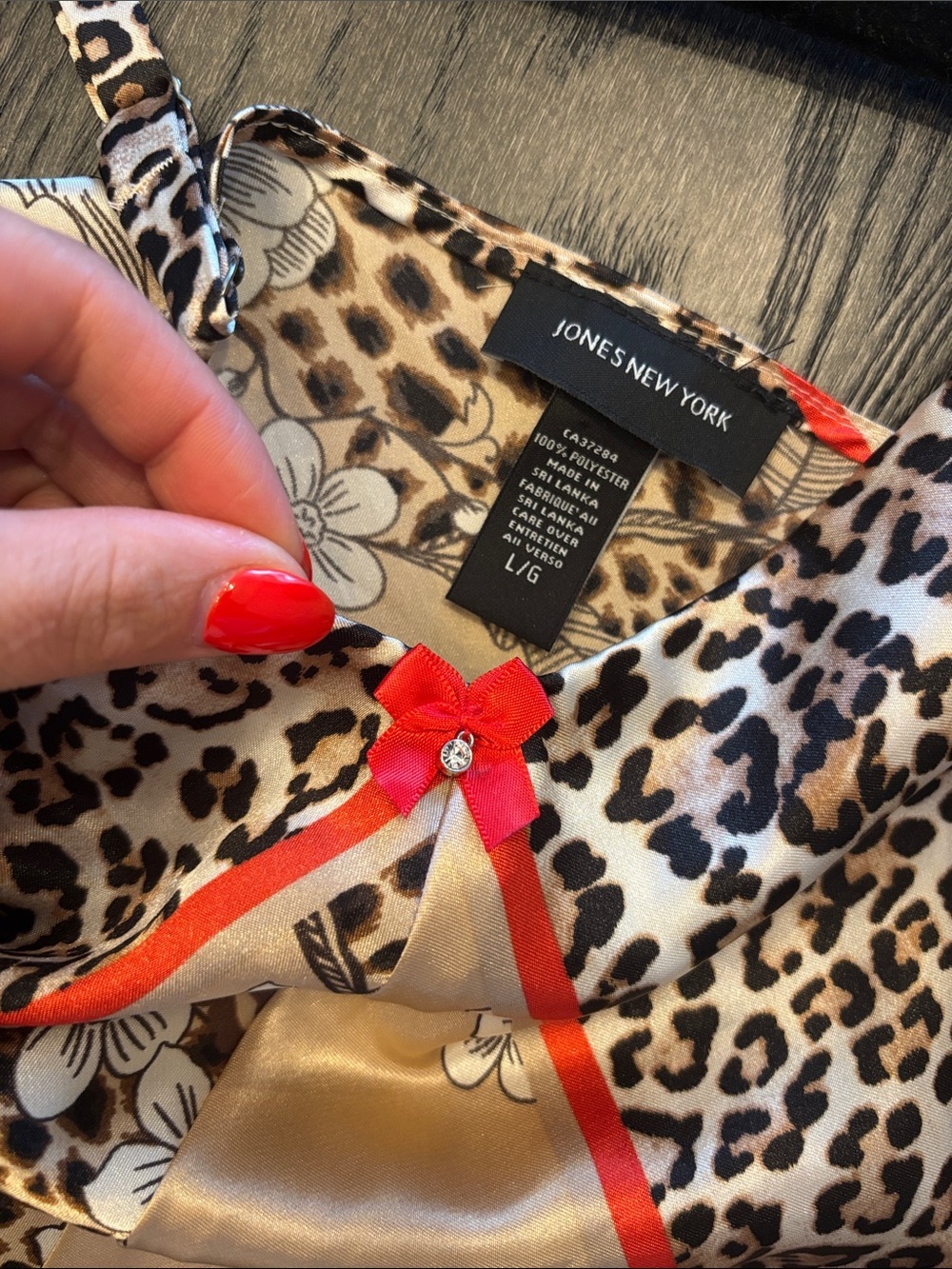 Jones NewYork | L | Silk-Look Leopard & Floral Slip Nightdress with Red Trim - Picture 4 of 4